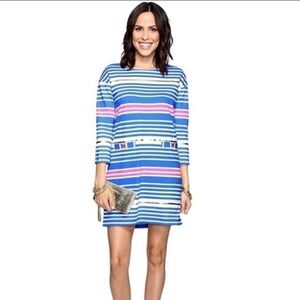 Lilly Pulitzer Lena Tiki Stripe Dress pockets pink size XS pink blue gold mini